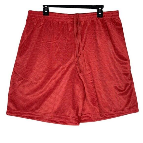 New Mens Athletic Mesh Shorts XL Jersey Pockets Red Gym Basketball - Picture 2 of 11